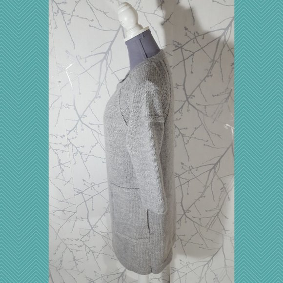 Banana Republic Silver Wool Alpaca Blend Chunky Knit Open Crew Neck Cardigan - Picture 2 of 3